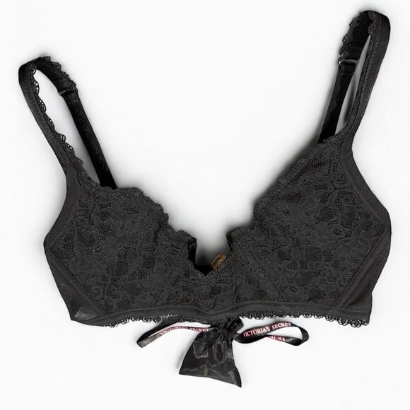 Victoria’s Secret Black Lace Bralette Medium NWT Sheer Mesh Back $42 MSRP - Picture 1 of 17
